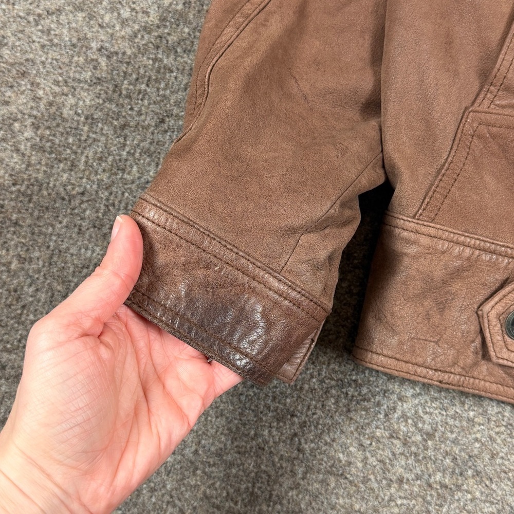 Vintage 90s Wilsons Adventure Bound Brown Genuine Leather Bomber Jacket Womens M - Picture 6 of 11